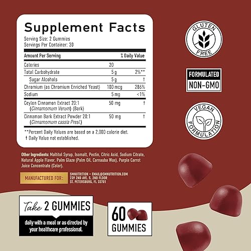 Miniatura 6 de Gomitas de canela sin azúcar de 2000 mg con complejo de canela y cassia de Ceilán  Suplemento de estilo de vida sin azúcar y sabor a tarta de