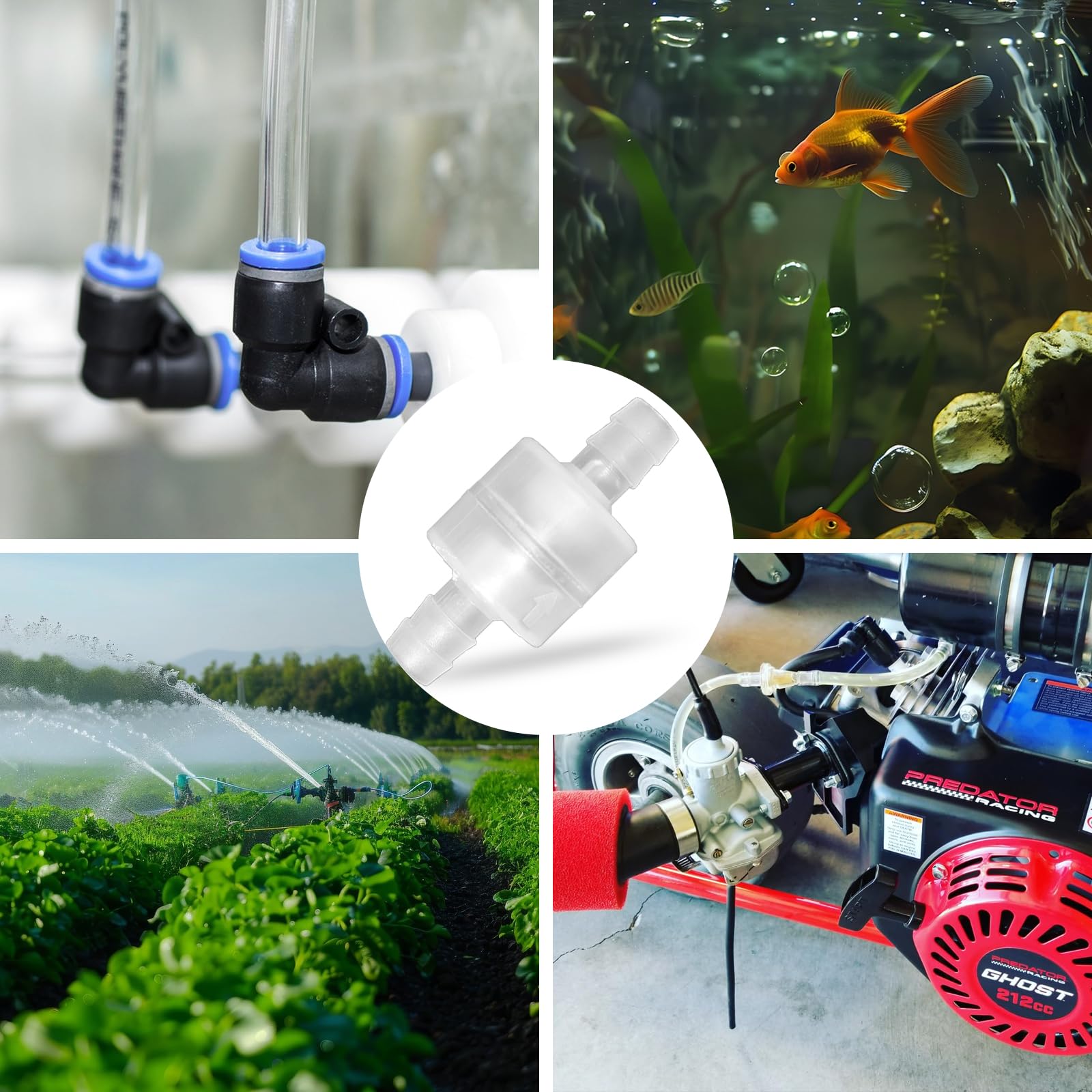 LPZMPZ Kunststoff Einweg Inline Ozon Rückschlagventil Plastic Check Valve für Schlauch von 9 bis 10 MM Durchmesser Aquarium Wasser Kraftstoff Gas Luft Water mit 2 Schlauchschellen