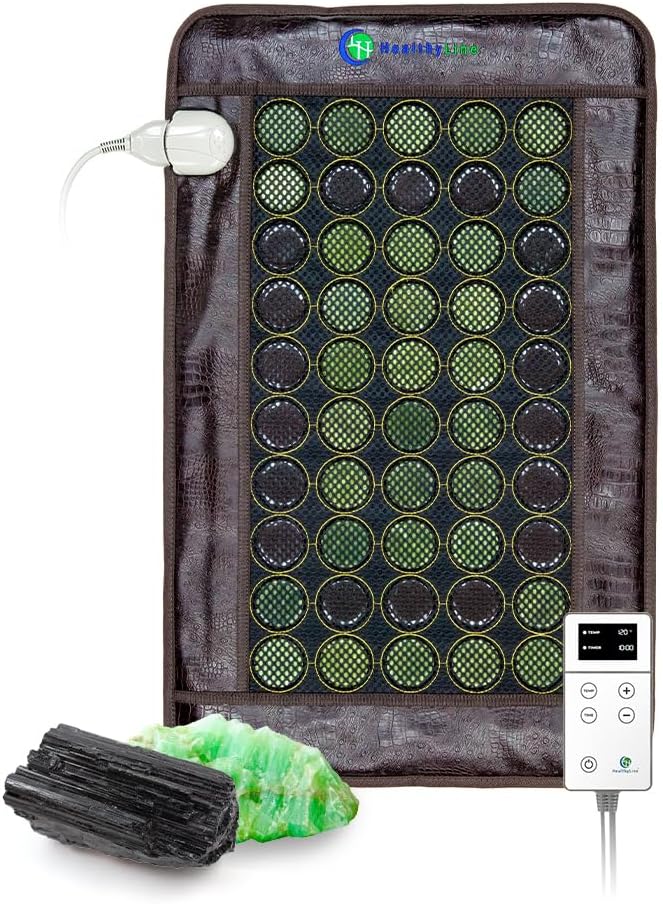 Far Infrared Light Electric Heating Pad for Pain Relief - 50 Pieces Natural Jade and Tourmaline Gemstones - Negative Ions, Flexible Mat - FSA or HSA Eligible