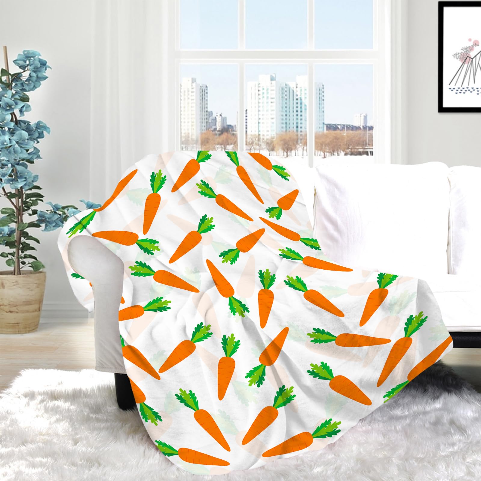 JOOCAR Easter Day Throw Blanket Cartoon Bunny Carrot Blanket Easter Gift for Kids Cozy Soft Lightweight Flannel Plush Blankets for Bed Couch Living Room Sofa Chair,50x60 Inch