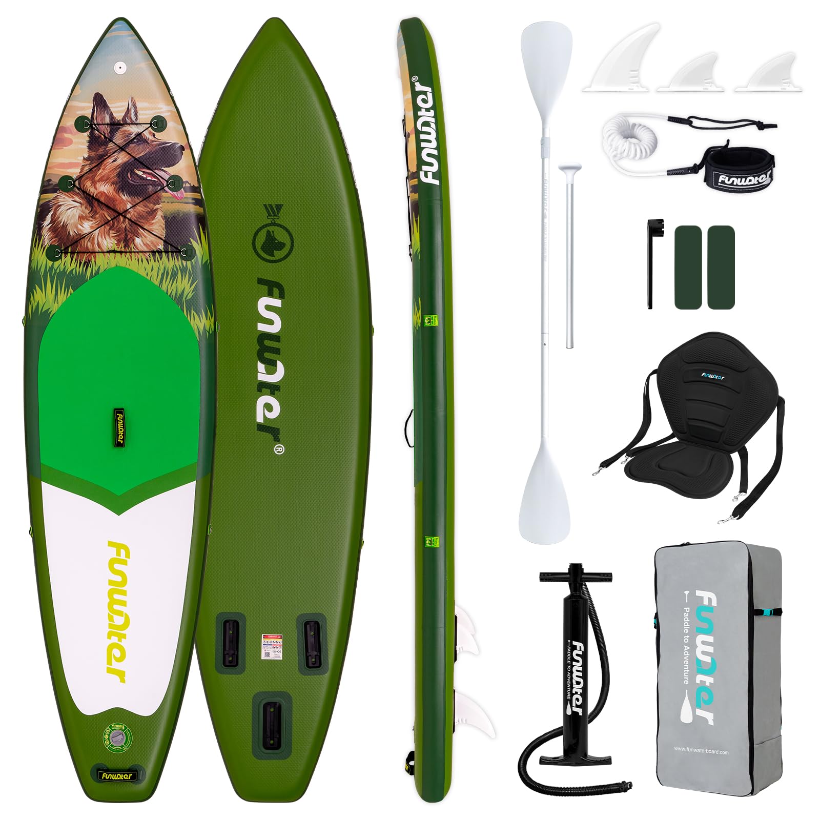 FunWater SUP Gonfiabile Stand Up Paddle Board Tavole da SUP Gonfiabili Adulti Tavola da Surf con Accessori Pompa a Mano,Pagaia,3 Pinne