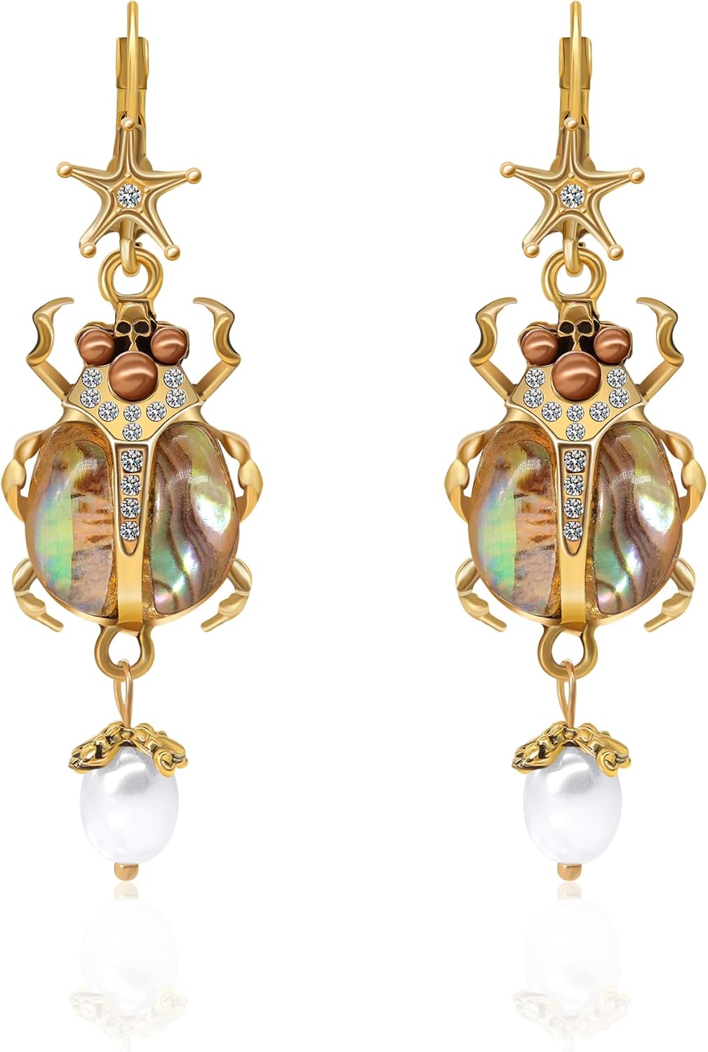 Vintage Beetle Scarab Bug Dangle Earrings for Women, Imitation Pearl Insect Drop Dangle Earrings Renaissance Victorian Style Jewelry Earrings Egyptian Earrings for Party Gifts