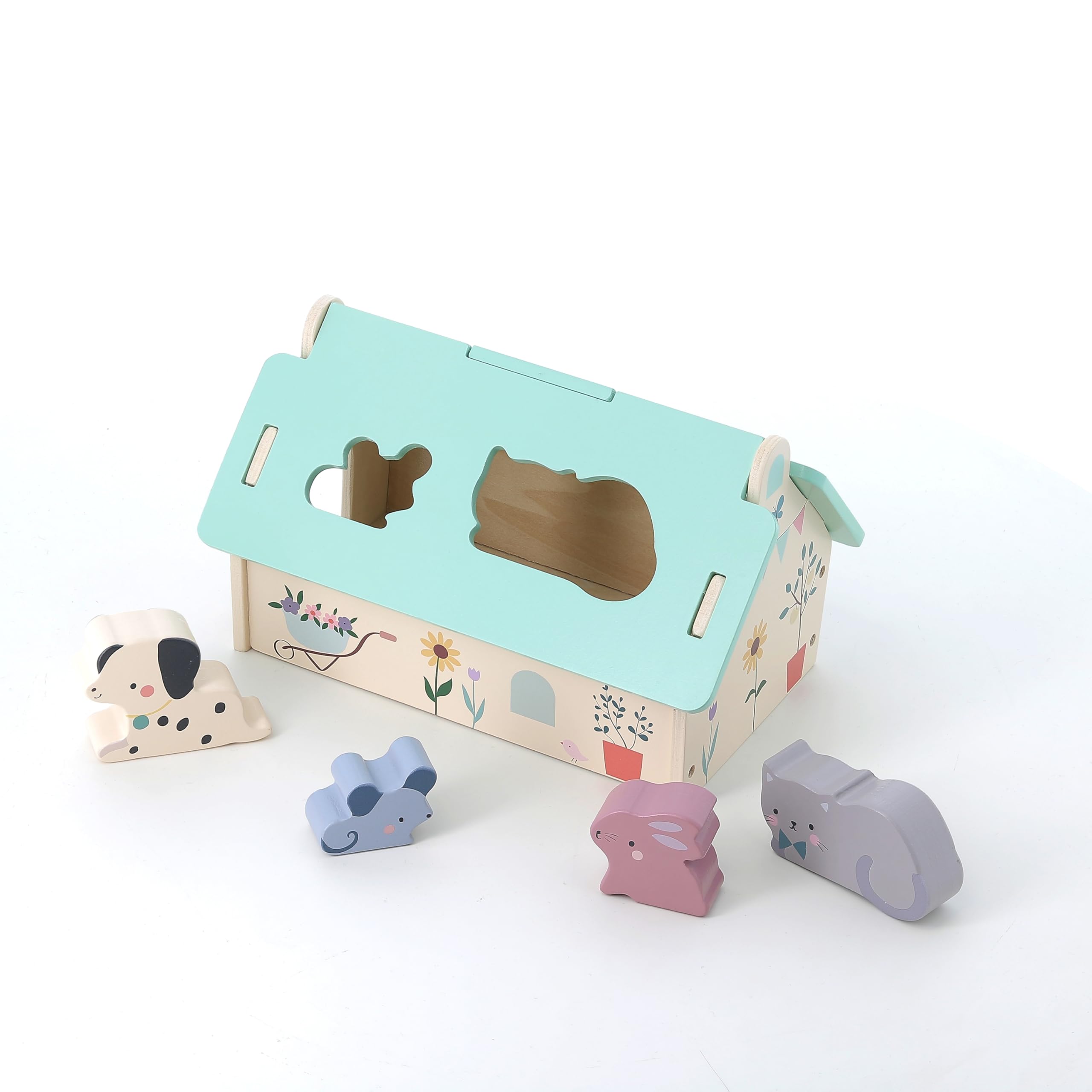 VILAC - Mini Bauernhof der Formen – Sarah Betz – Spielzeug für Kleinkinder – 1 Box mit hausgemachten Formen + 4 Tiere aus Holz: Hund, Kaninchen, Katze und Maus. – Erlebnisspiele – ab 2 Jahren – 7119