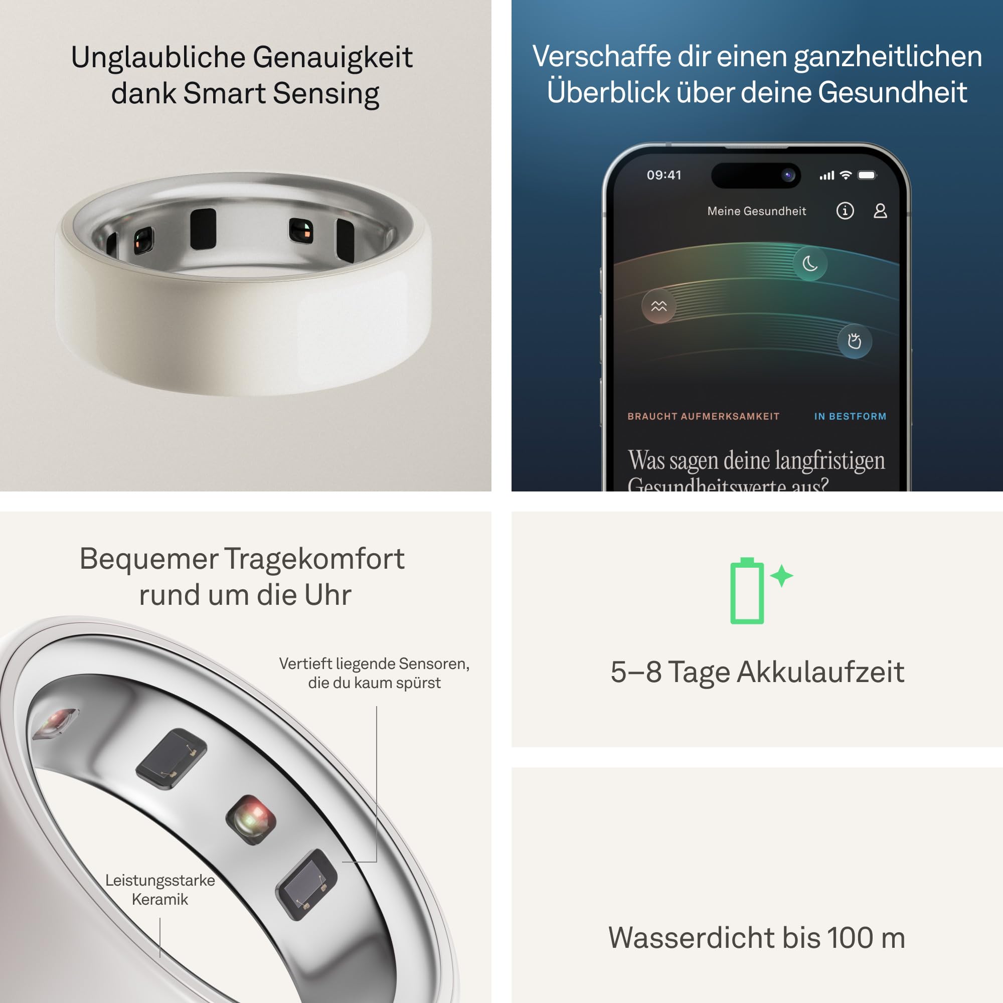 Oura Ring 4 Ceramic – Cloud – Größe 10 – Smart Ring – Bestimme Deine Größe vor dem Kauf