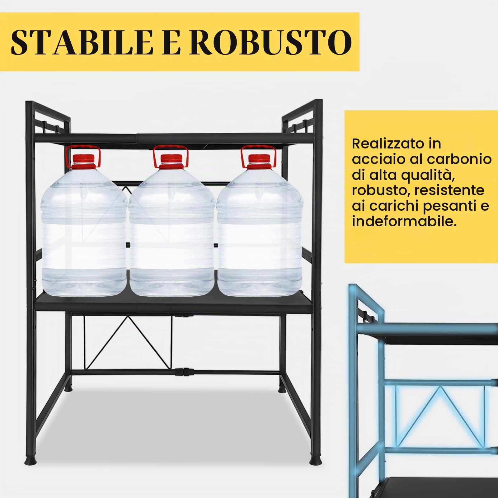 UISEBRT Mensola Microonde Estensibile con 8 Ganci, 3 Livelli Supporto Allungabile per microonde, Scaffale da Cucina Organizzatore, Nero