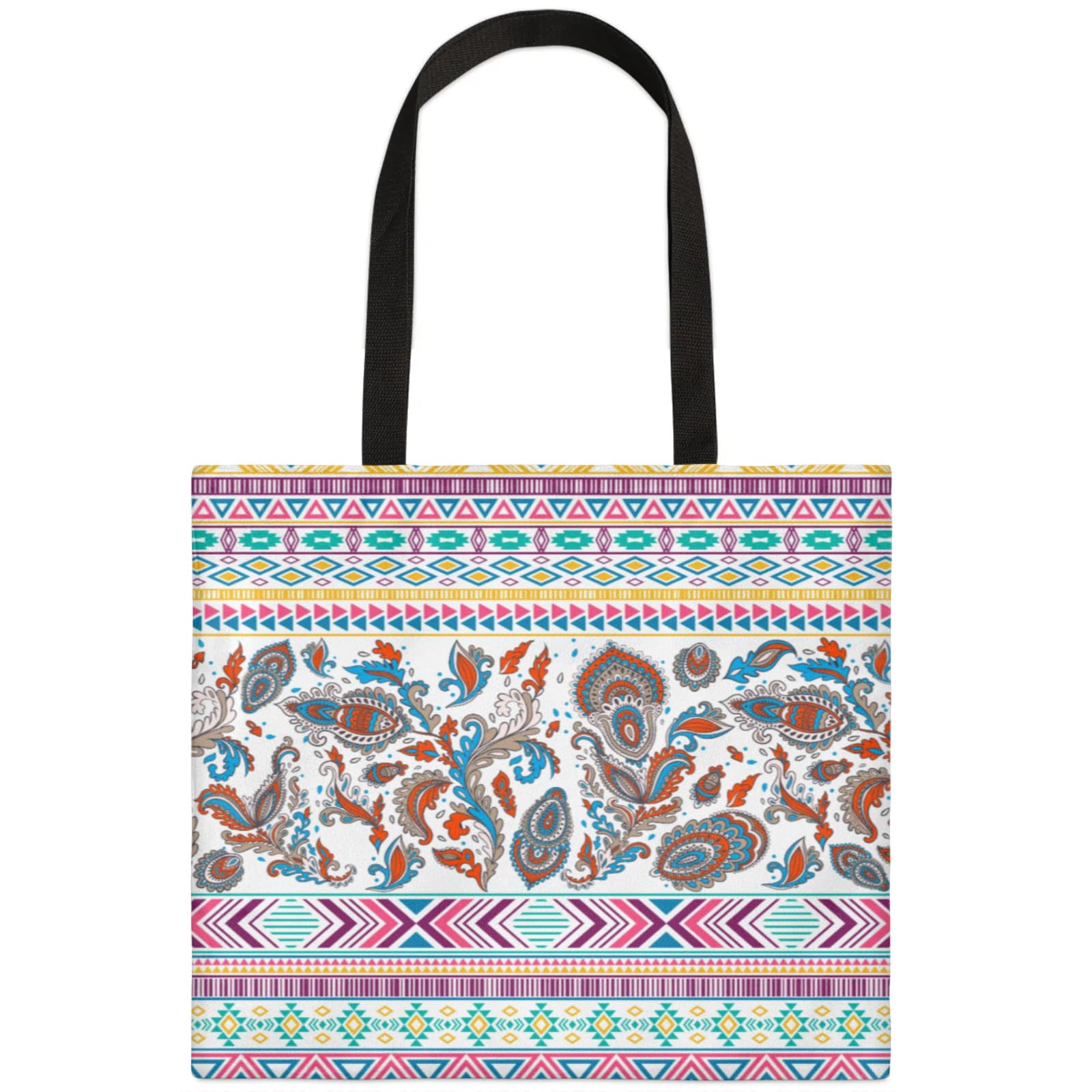 Mularoka Colorful Rhombus Triangle Pattern Square Canvas Tote Bag Top Handle Purses Stylish Women Canvas Shoulder Tote Bags Reusable Handbags for Work Travel Picnic Beach Shopping Gym Hiking