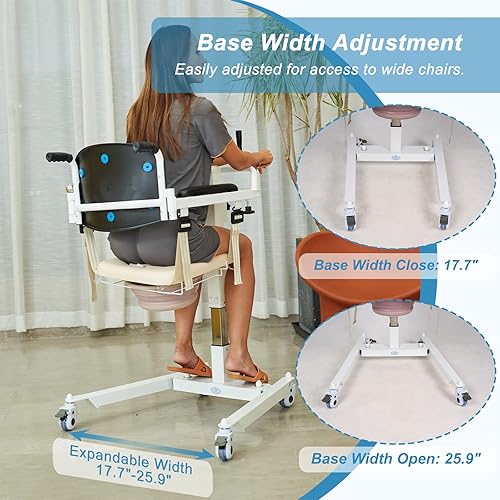 Miniatura 6 de Silla de transferencia de paciente con altura y ancho ajustables, silla de ruedas portátil con cómoda, ideal para ancianos, discapacitados y