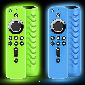 2 Pack Wevove Soft Protective Remote Cover,Shockproof Anti-Slip Silicone Protective Case with Lanyard Glow in The Dark Glow Green and Glow Blue