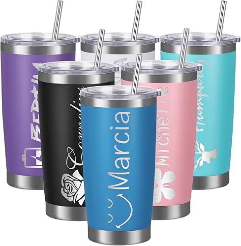 Miniatura 9 de Vaso personalizado con nombre vasos de café de 20 onzas con tapa y popote de acero inoxidable lnsulado a granel para mujeres y hombres