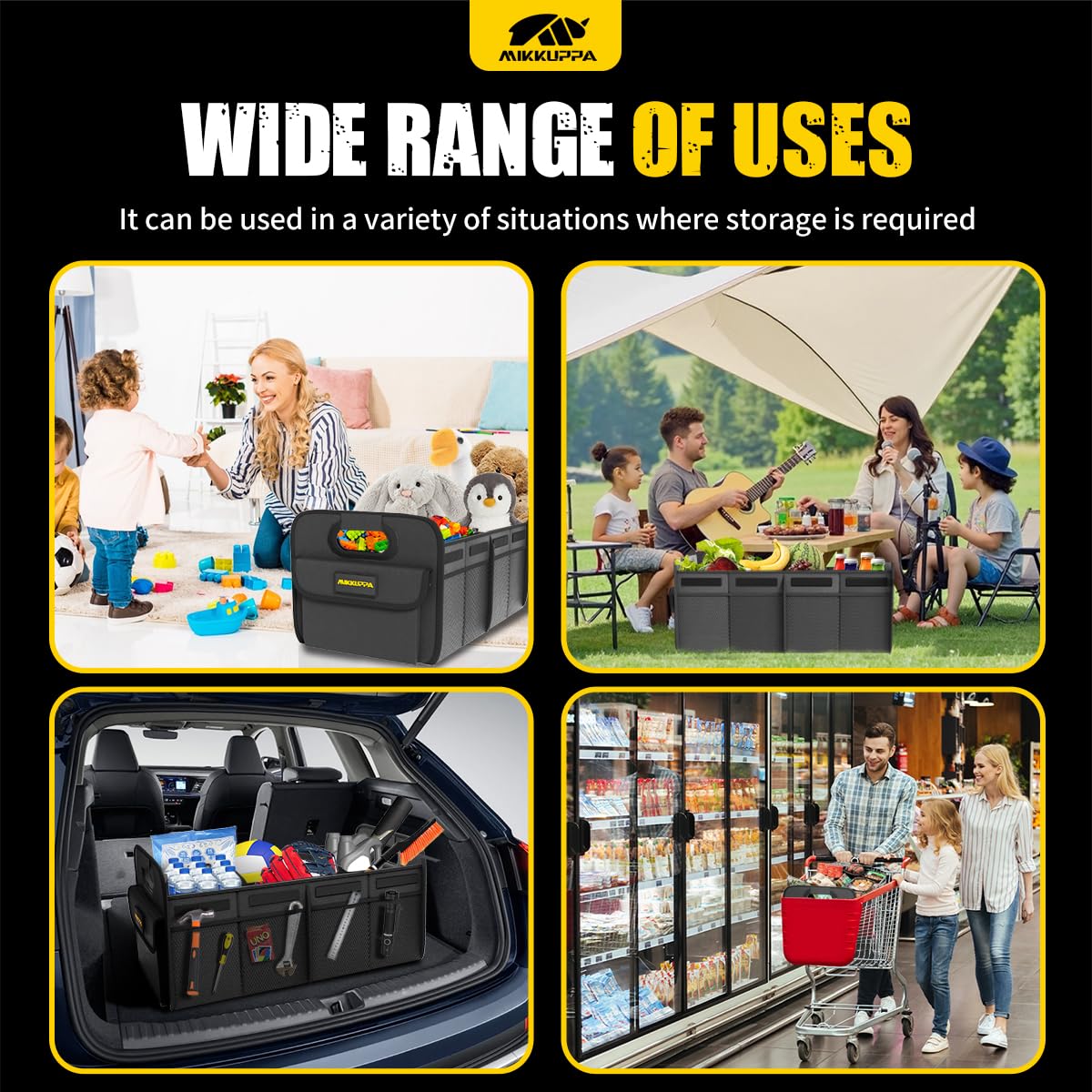 MIKKUPPA Car Trunk Organizer - 70L Collapsible Trunk Organizer for Groceries, Car Storage Organizers for SUV Auto Truck Van with Non Slip Bottom (Black)