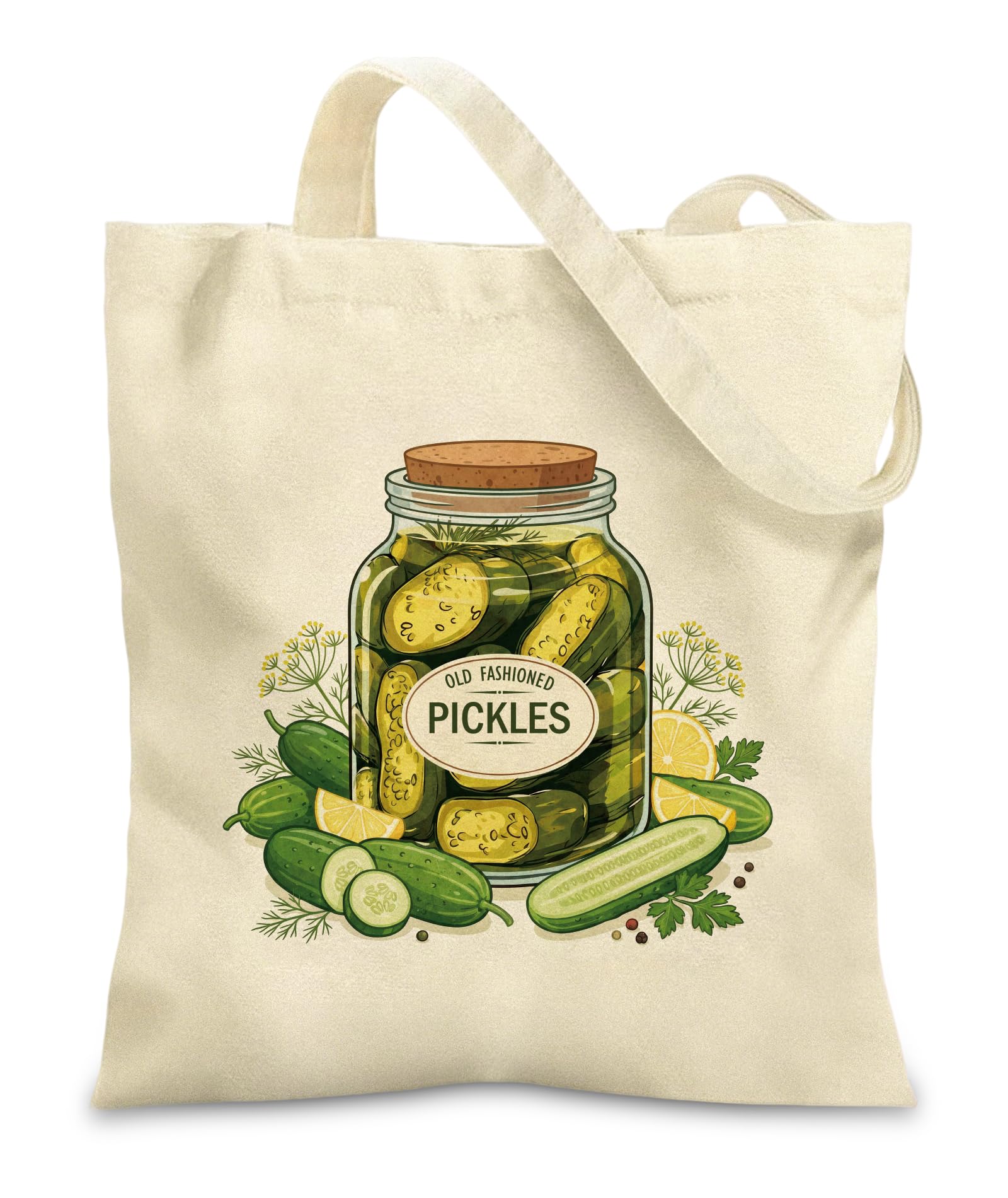 Canvas Tote Bag for Women Girls Picklejars Reusable Totes with Inner Pocket