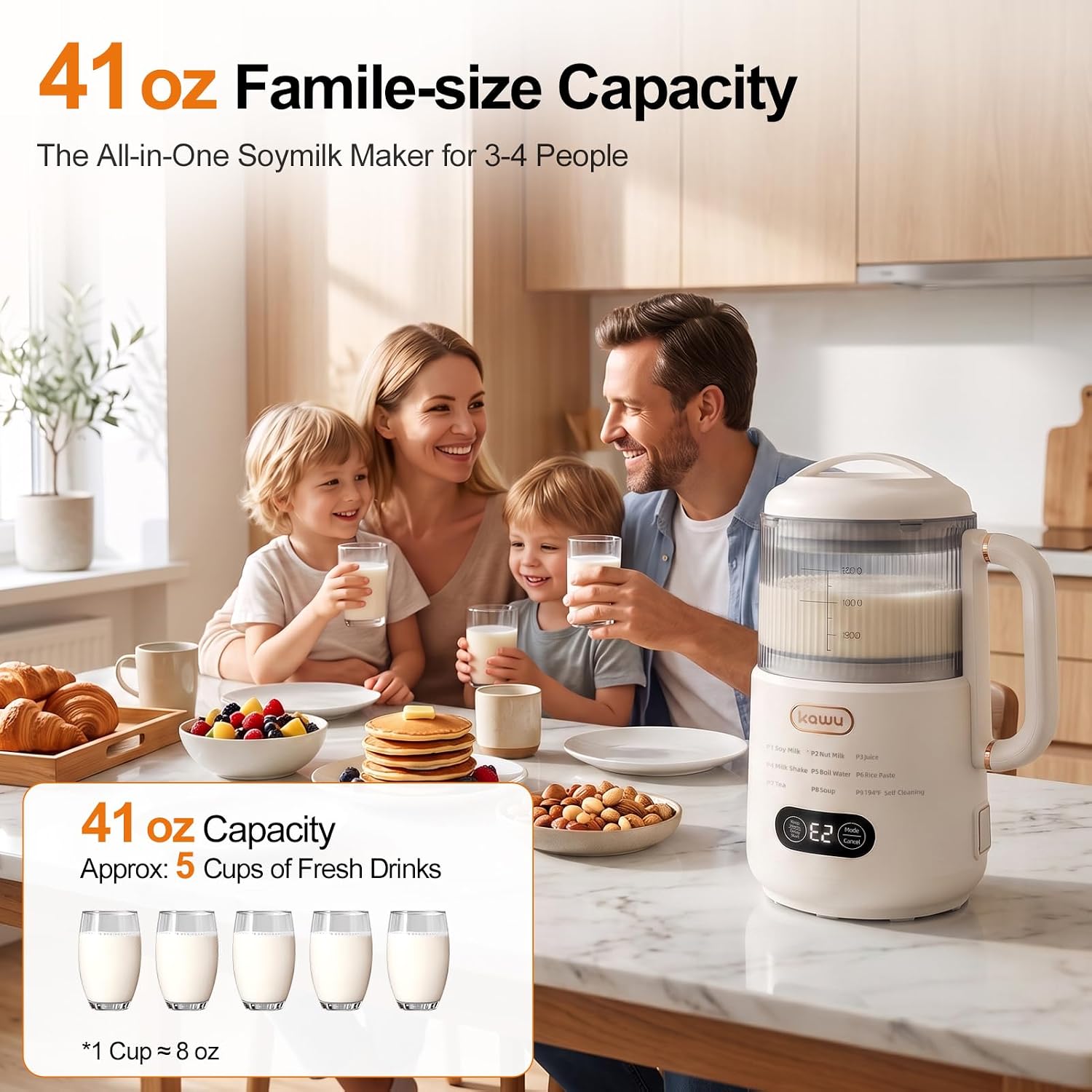 Kawu 9 in 1 Nut Milk Maker Machine with Silent Shield, 41oz/24H Delay Start