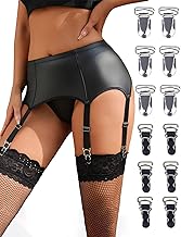 ohyeahlady Suspenders Belt for Stockings with 6 Strap and 12 Metal Clips Vintage PU Leather Garter Belt Plus Size Lingerie Set,Black S-2XL,Thongs Included