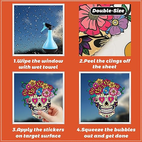 Miniatura 7 de Dia de Los Muertos - Calcomanías para ventana del Día de los Muertos, decoración de ventana de Halloween con flores, calavera de azúcar, esqueleto,
