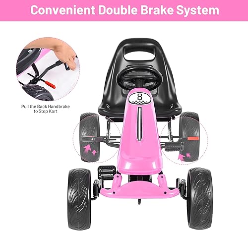 Miniatura 6 de OLAKIDS Pedal Go Kart para niños, 4 ruedas en coche de juguete, corredor de pie interior al aire libre para niño niña con asiento de cubo ajustable,