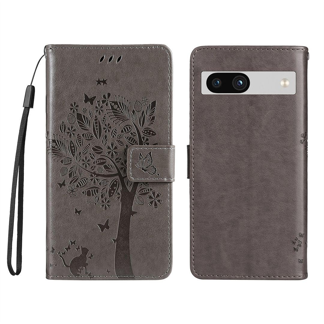 SATURCASE Custodia per Google Pixel 3A XL, girasole in rilievo in pelle PU Flip Magnete Portafoglio Stand Slot per carte di credito Cinghia da polso Cover protettiva per Google Pixel 3A XL