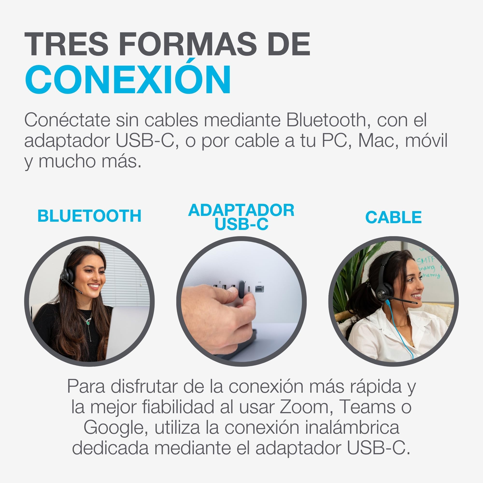 JLab Go Work - Auriculares Inalámbricos de 2ª Generación con Micrófono, Más de 55 Horas de Reproducción Bluetooth o USB-C Dongle PC, Conexión Multipunto a Computadora y Móvil