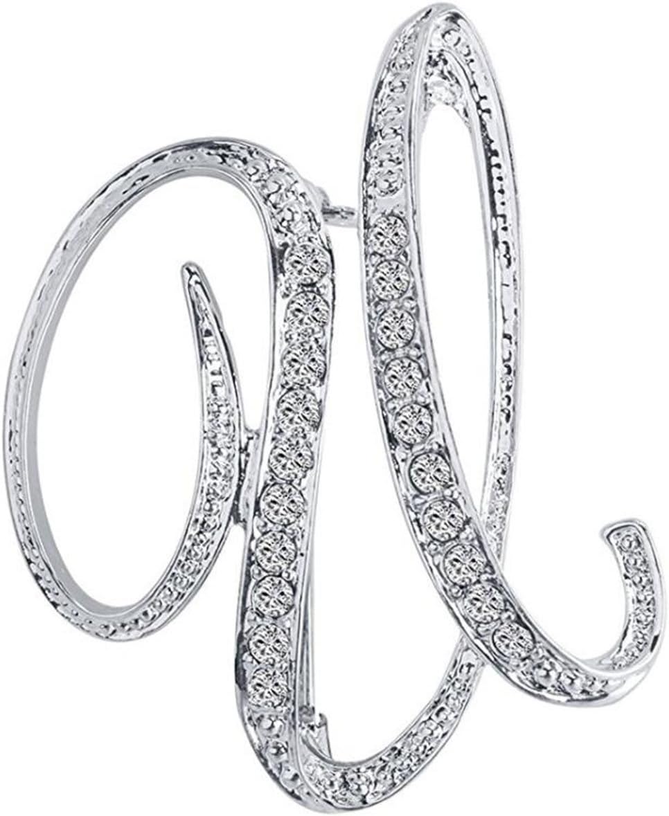 Initial Letters Brooch Pins For Women, Letter Pins For Stockings, Silver Plated Metal Rhinestone Clear AAA+ Crystal Lapel Pin Brooches(1Pcs)