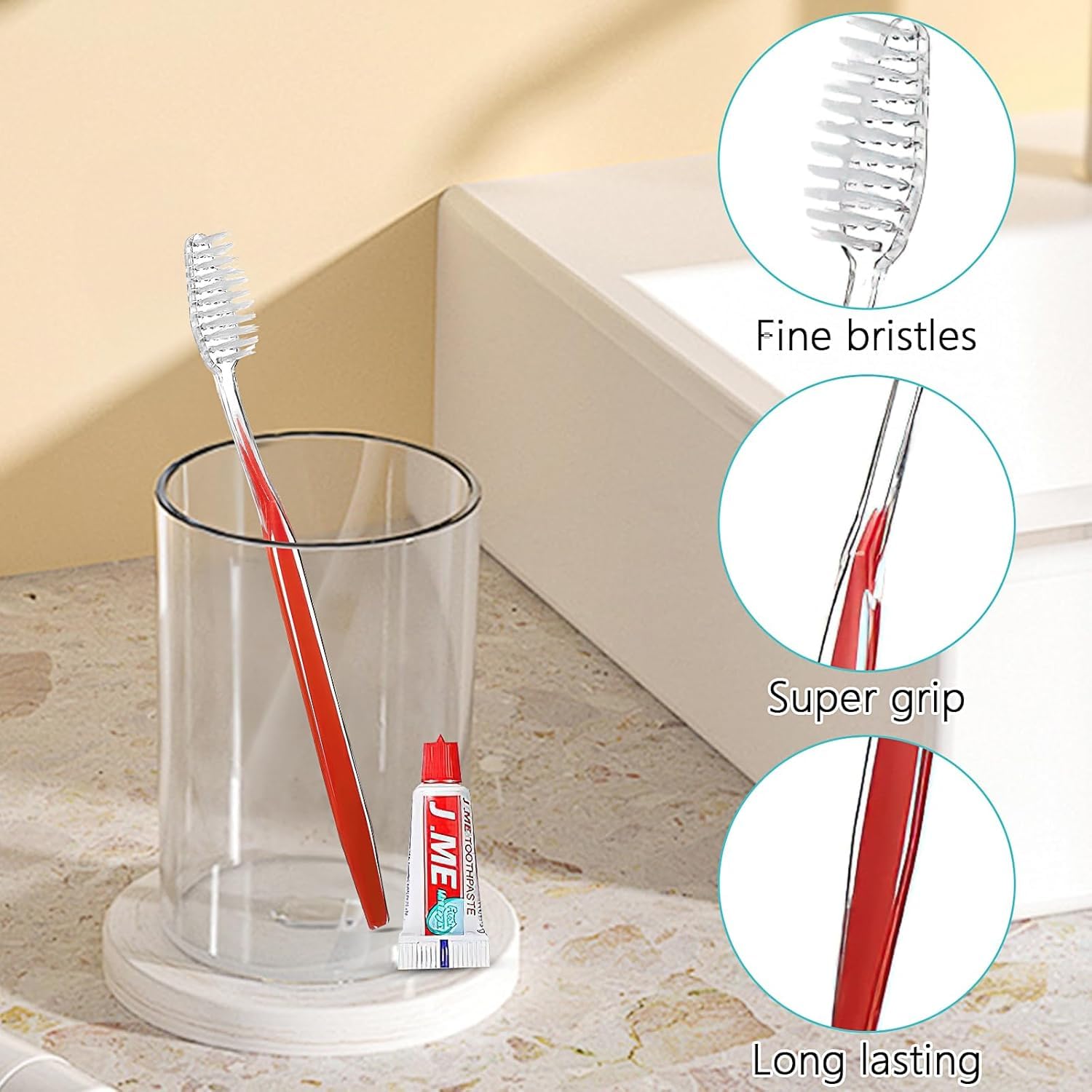 Confezione da 250 spazzolini usa e getta con dentifricio, da viaggio, con setole morbide, confezionati singolarmente per hotel, ospiti, viaggi, casa, 5 colori (250)