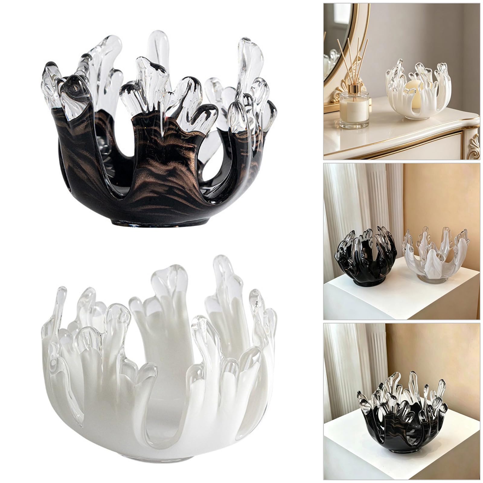 Soporte de cristal hecho a mano con diseño fluido contemporáneo artístico de ondas irregulares para joyas, decoración del hogar, centros de mesa de boda, decoración