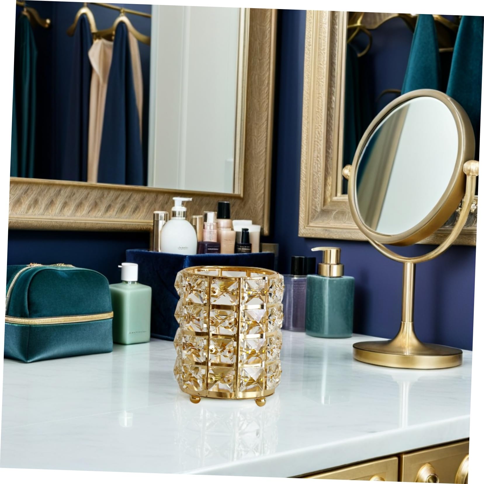 SHINEOFI Organizador de Escritorio Cristal 2 Piezas Soporte para Bolígrafos y Brochas de Maquillaje Transparente Elegante para Oficina y Tocador