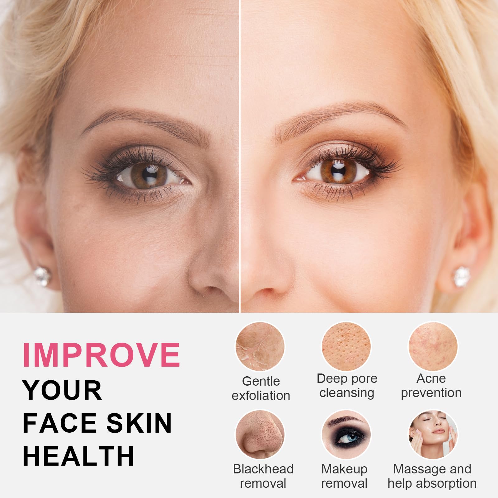 Facial Cleansing Brush, Waterproof Dual-Rotation Face Scrubber Exfoliator with 3 Brush Heads and 2 Adjustable Speeds, Rechargeable Exfoliating Face Brushes for Cleansing and Skin Care (Pink)