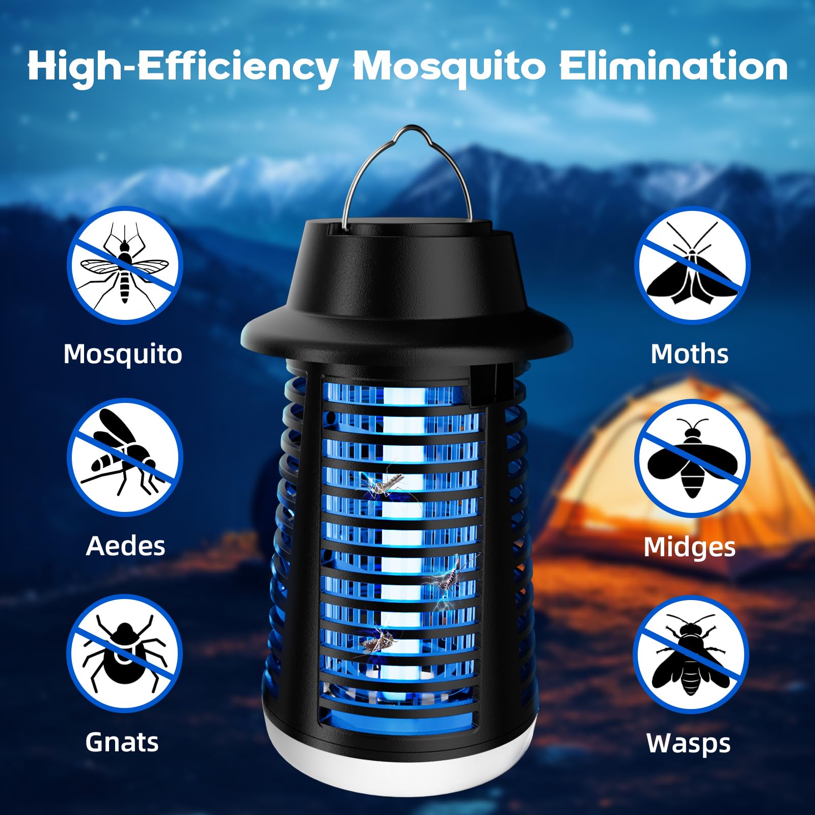 Bug Zapper Outdoor Indoor Mückenzapper Fliegenfalle Wasserdicht Insektenvernichter 3800V Elektrischer Fliegenvernichter für Zuhause, Terrasse, Camping, Küche