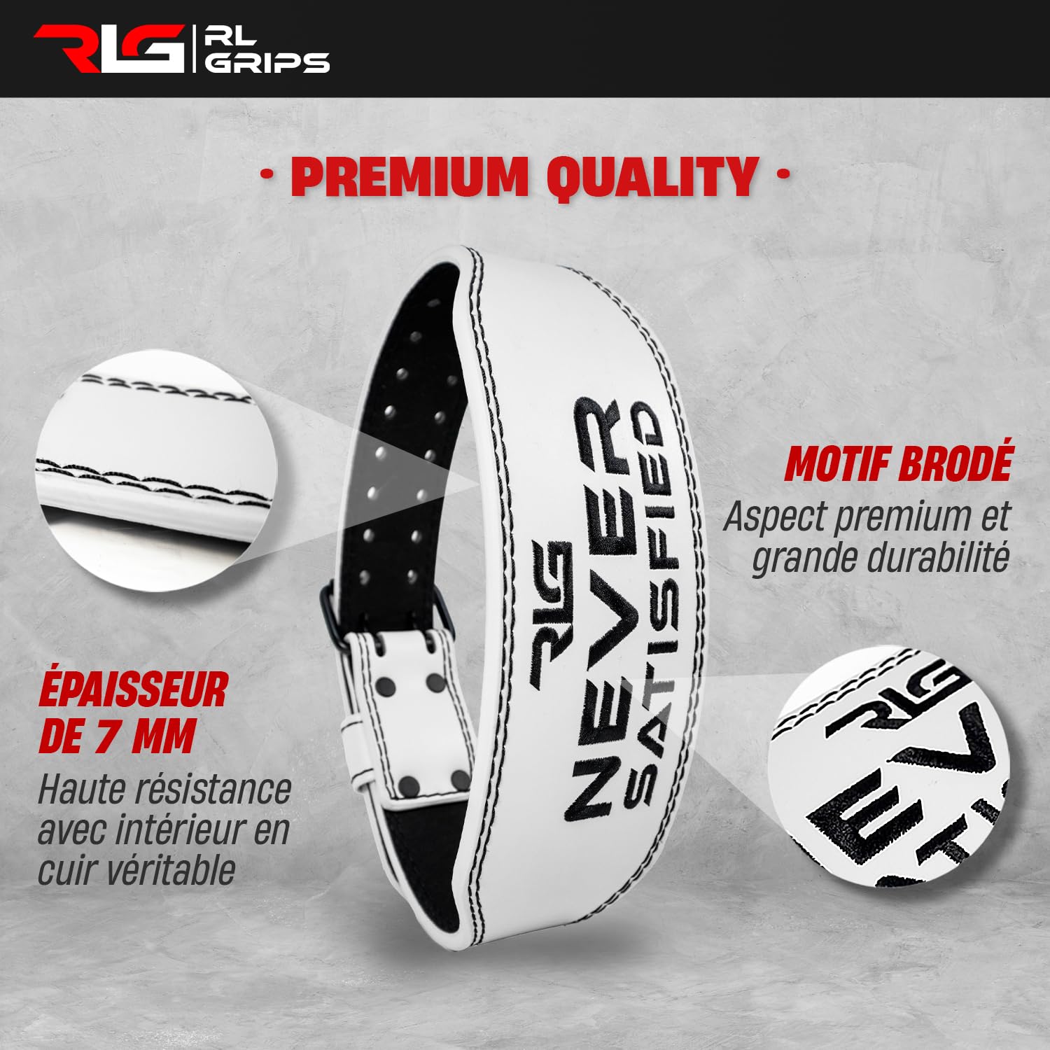 RL Grips - Ceinture de Musculation en Cuir pour Haltérophilie - Soutien Lombaire Musculation Homme Femme - Ceinture Powerlifting Fitness Force
