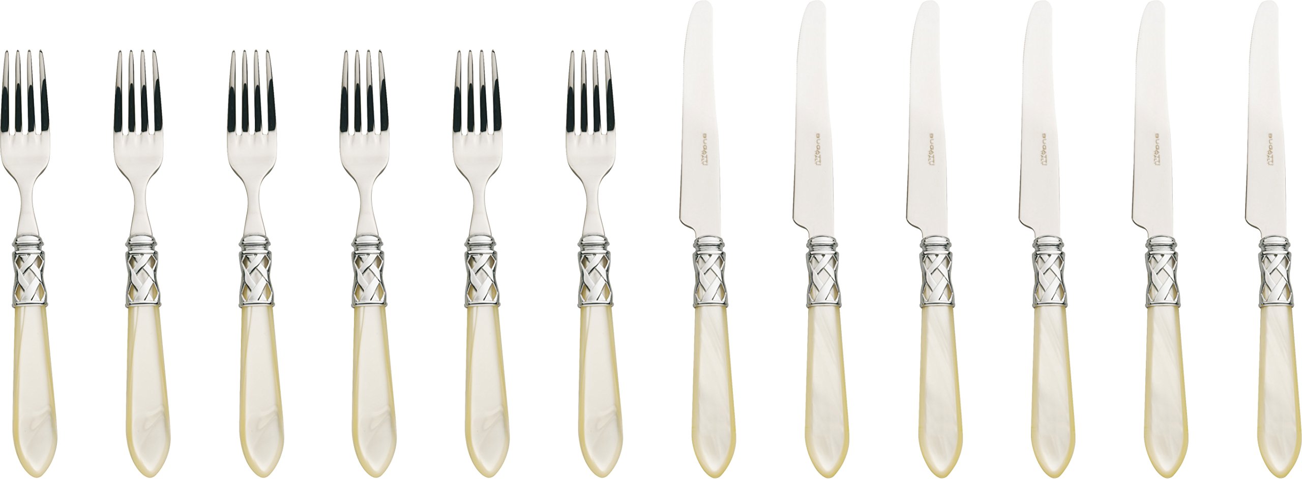 Bugatti alcam-s4280 Aladdin Dessertbesteck-Set, 12-teilig, Edelstahl/ABS, elfenbeinfarben, 36 x 26 x 4 cm