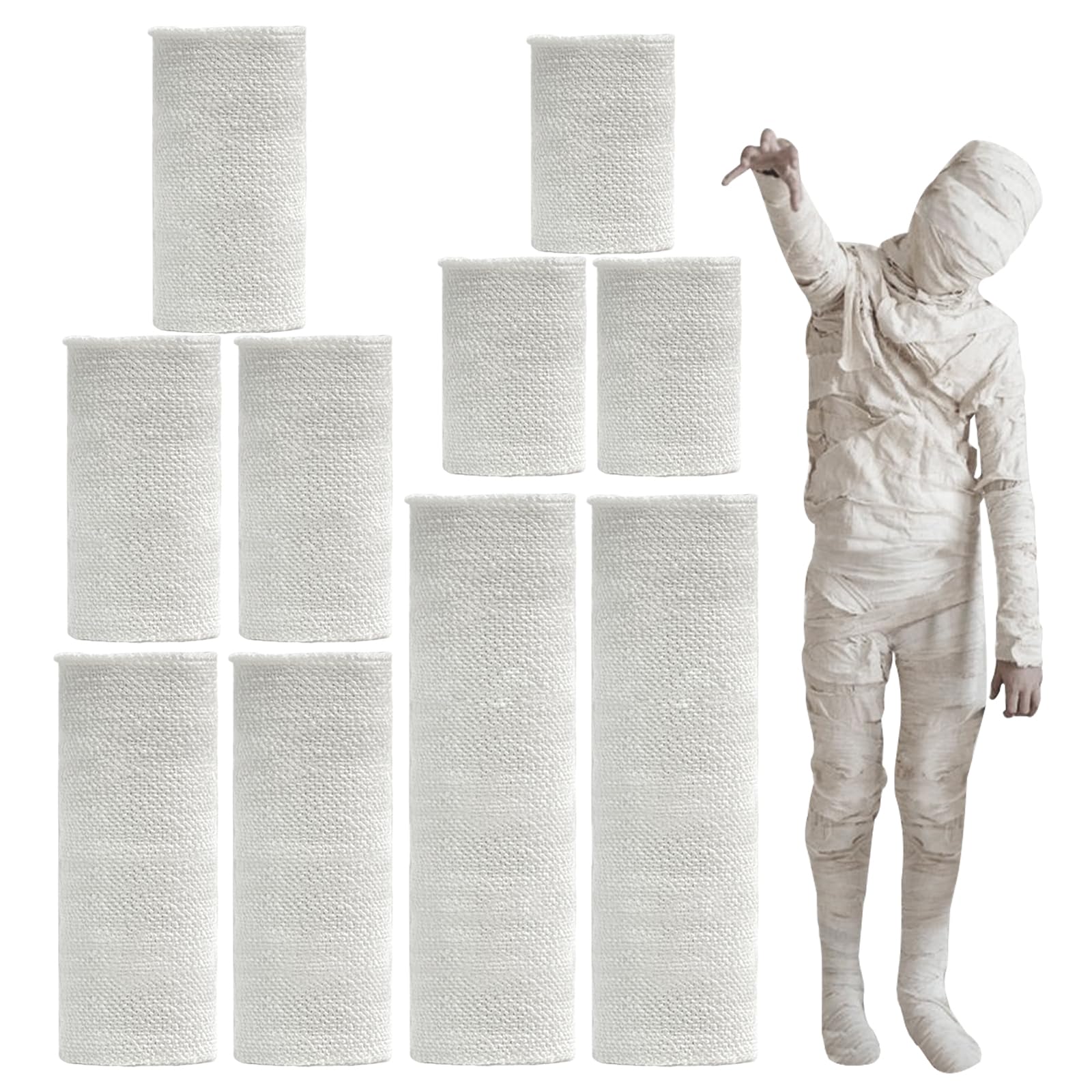 Halloween Mummy Bandage Wrap Costumes Accessories, 60 Yards 12 Rolls Mummy Gauze Cloth with Fake Knife Headband, Cosplay Zombie Makeup Scary Party Props, Photography Decoration(Lady & Youth)