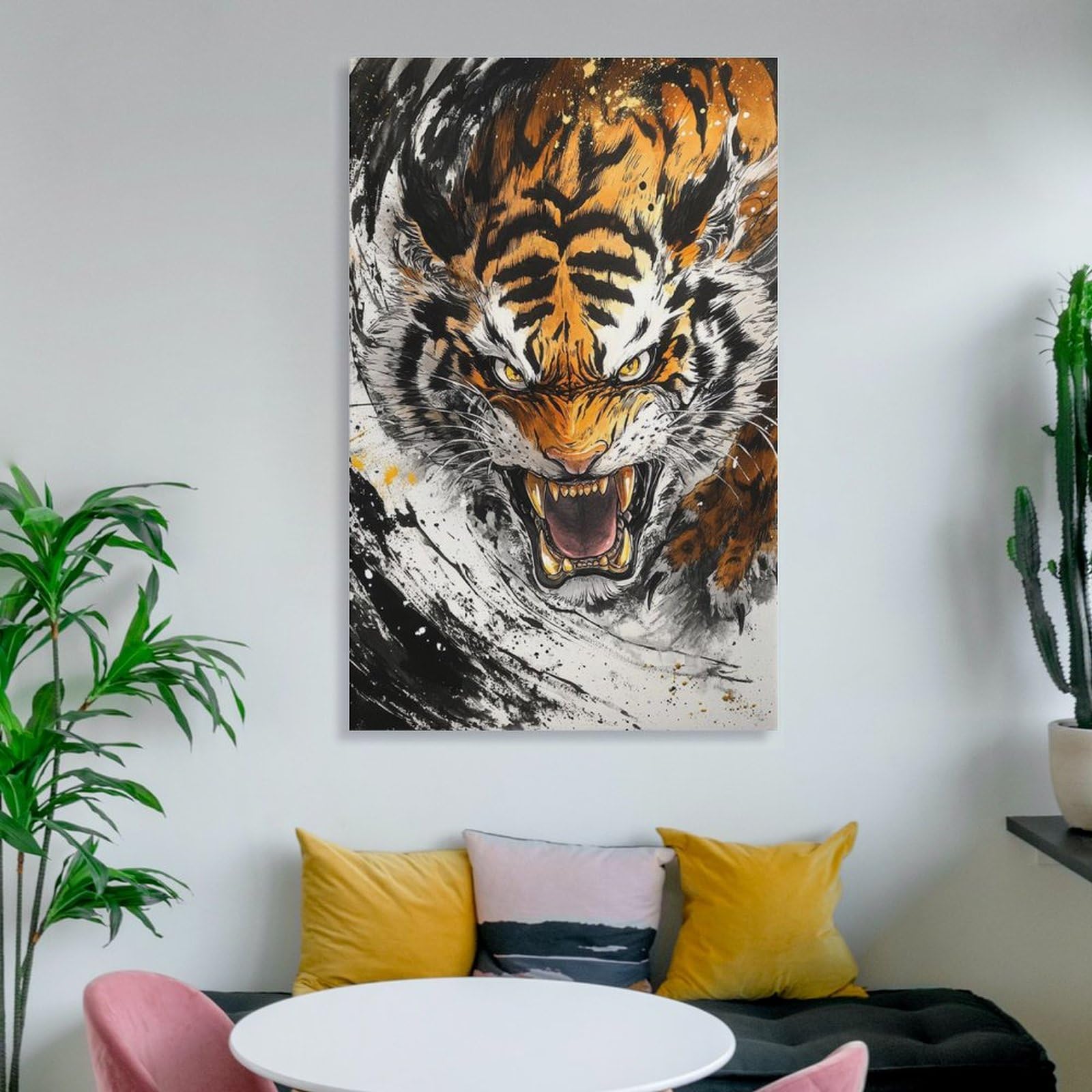 Amazon.co.jp: トラ タイガー 虎 迫力 金 縁起物 福 幸 風水 虎 絵画