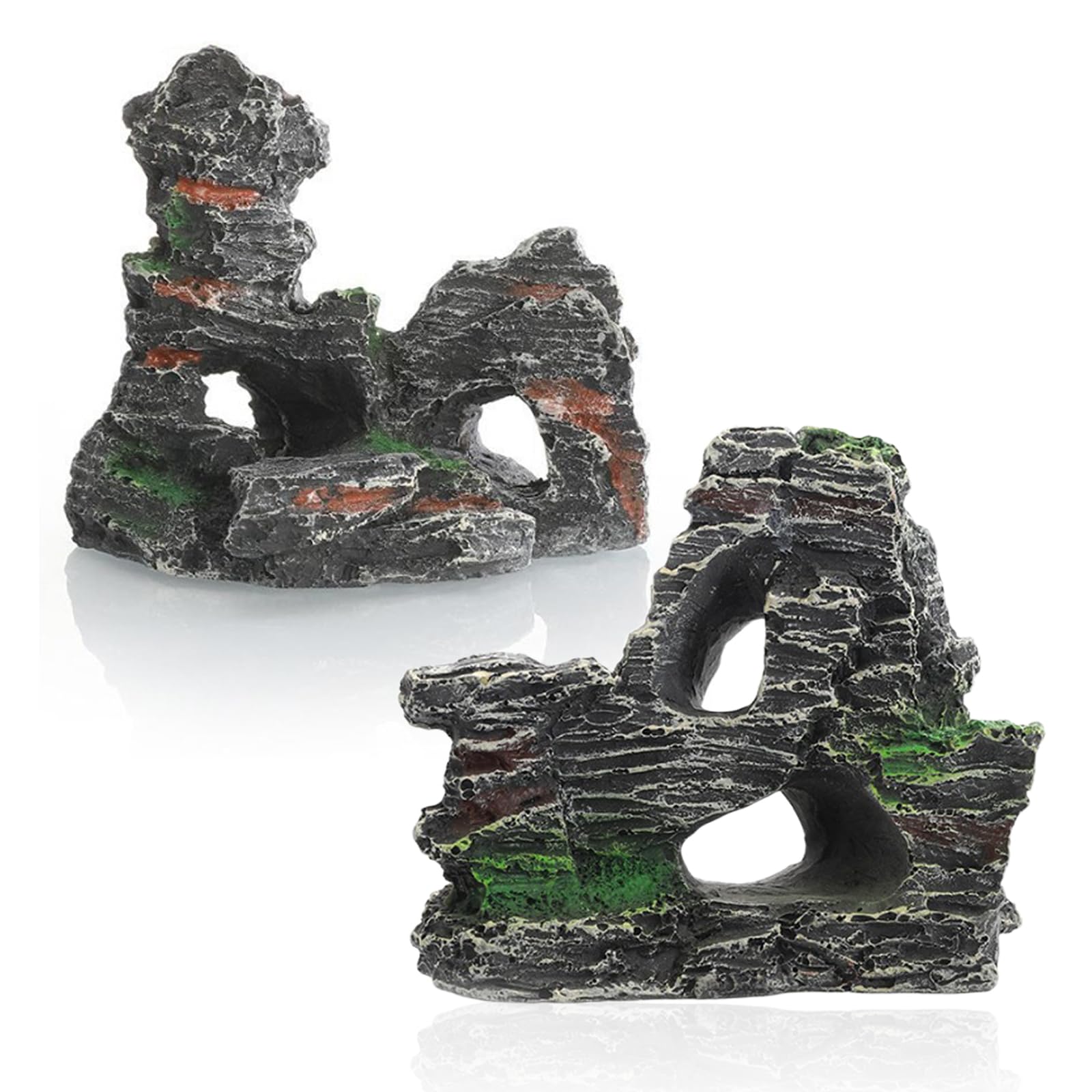 Dyhnqe Colorful 2Pcs Fish Tank Rockery Decoration, Resin Aquarium Rock Mountain Hiding Cave Ornaments Underwater Landscape Rockery Hideaway Cave Decoration For Fish Tank Decor