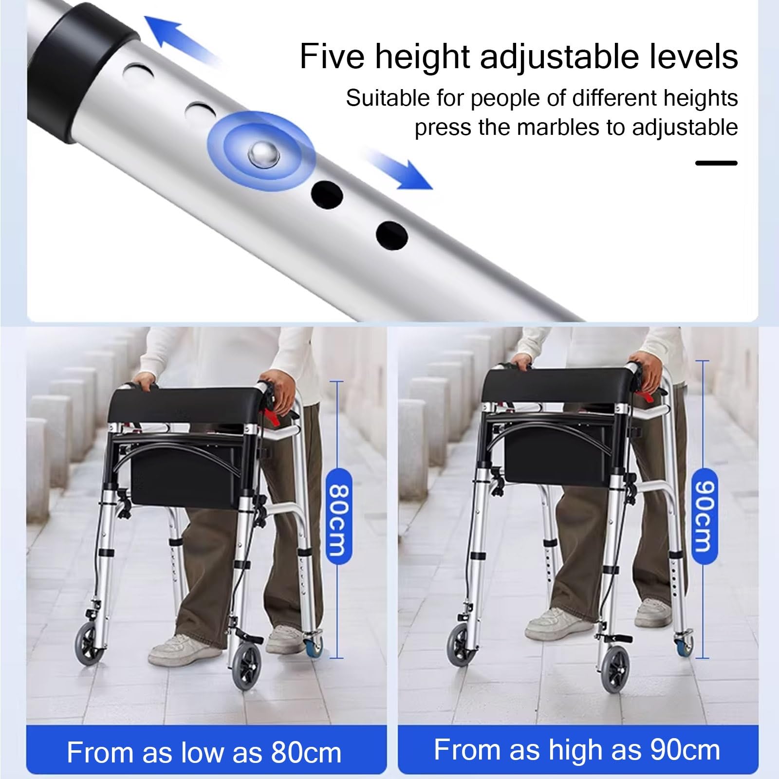 Andador Plegable Ligero con Doble Freno, Andadores de 4 Ruedas con Asiento, Andador de Movilidad de Altura Ajustable for Personas Mayores y Personas con Movilidad Reducida
