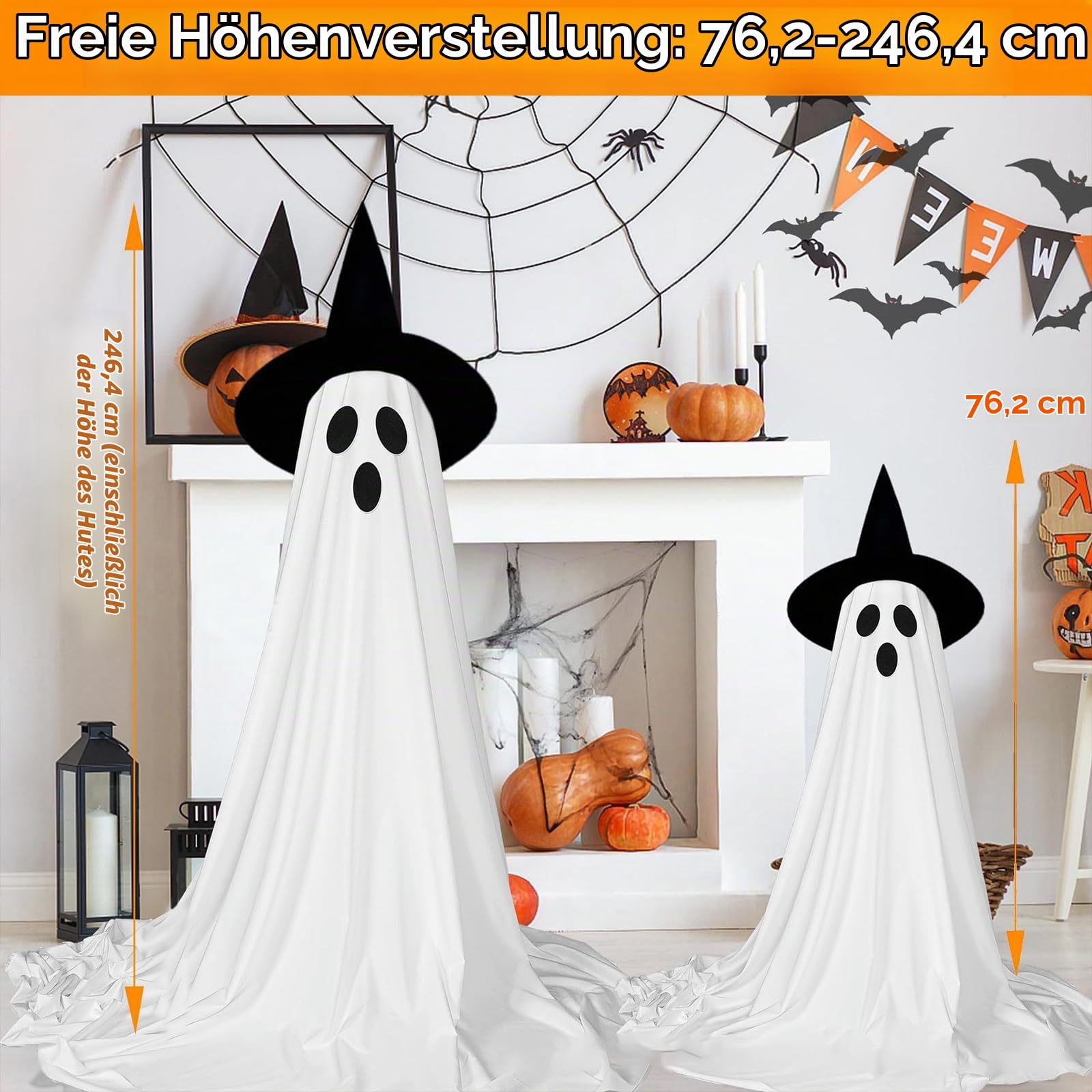 2PCS Sparkling Spooky Ghost Halloween Decorations, Large Standing Outdoor Light up Ghost Decor with Remote for Home, Yard, Porch