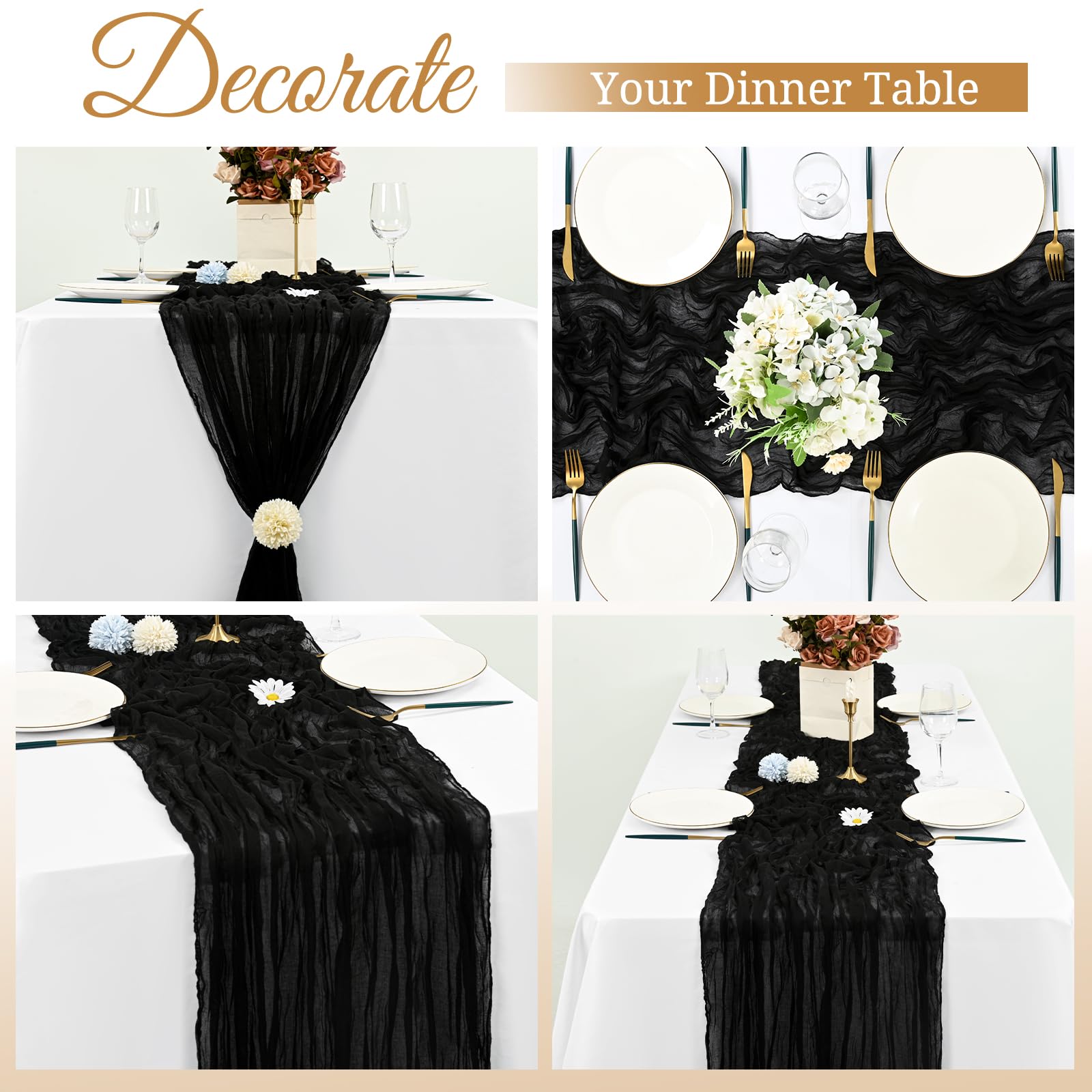 Lot De 2 Chemins De Table Verts En Étamine - Style Bohème - 90 X 400 Cm