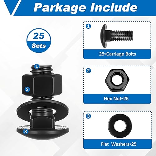Miniatura 59 de Zonon Juego de 50 tornillos y tuercas de acero inoxidable de 1/4-20 x 3 pulgadas, cabeza redonda, cuello cuadrado, tornillos y tuercas hexagonales