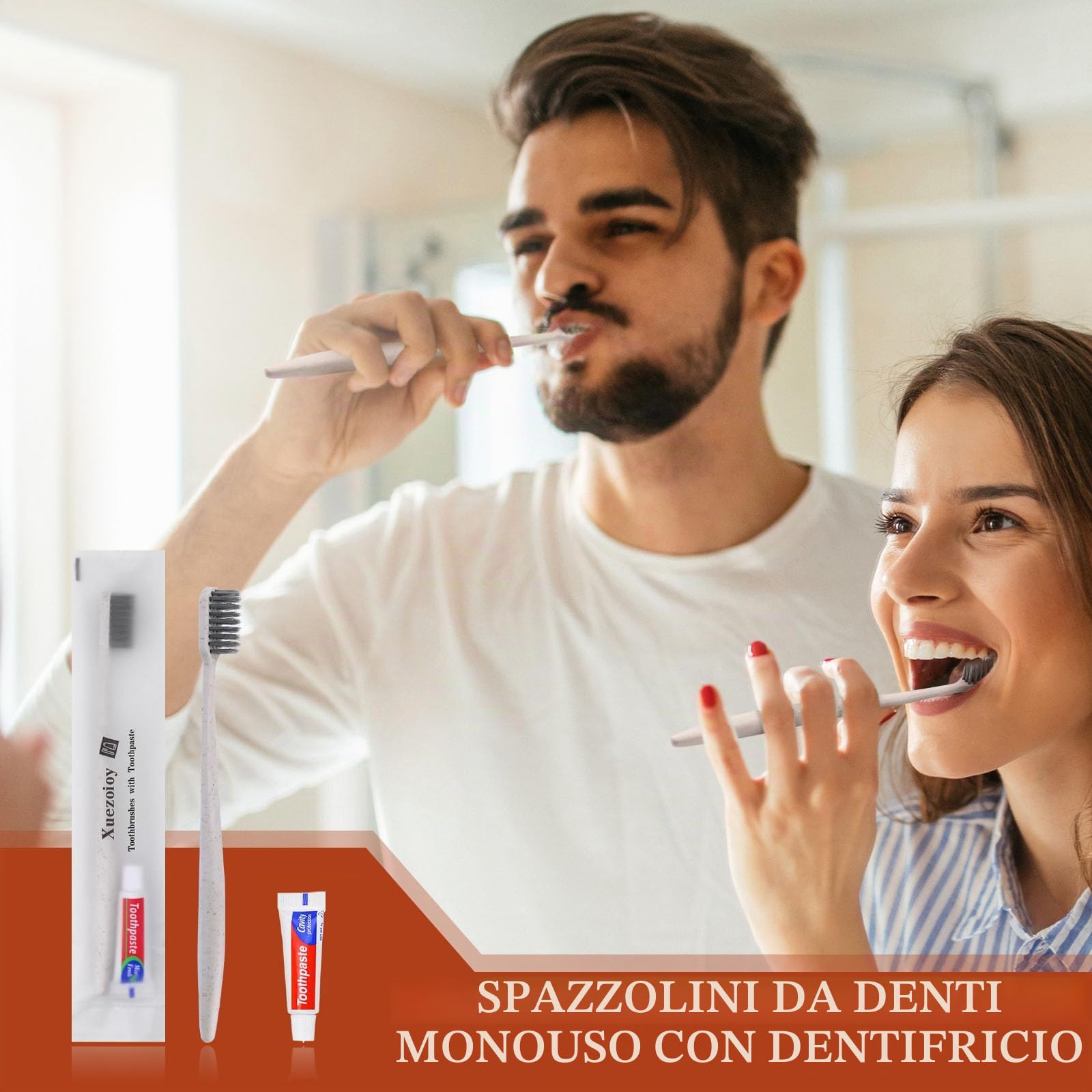 Spazzolini da Denti Monouso,100 Set Albicocca Confezionati Singolarmente Spazzolino da Denti Usa e Getta con Dentifricio Alla Rinfusa per Senzatetto,Casa di Cura,Hotel,Beneficenza,Viaggio