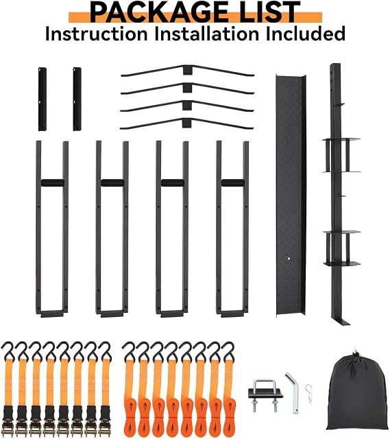 Steel Dirt Bike Hitch Hauler for Two Motorcycle,Dual Motorcycle Hitch Carrier with Ramp,Ratchet Straps & Stabilizer for E-Bikes,Mountain Bikes,