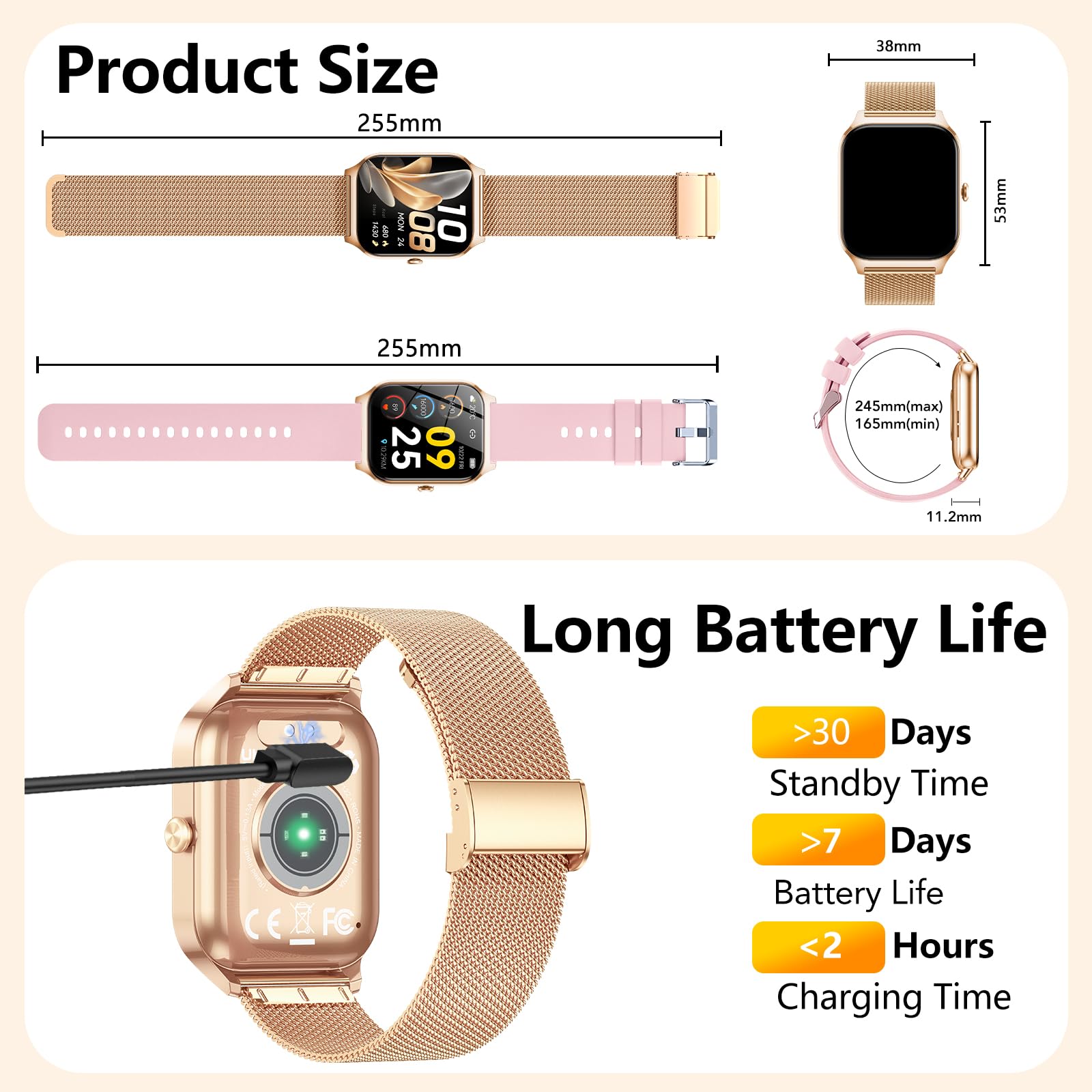CASCHO Montre Connectée Femme avec Appel Bluetooth,1.85" HD Smartwatch Femme avec Fréquence Cardiaque/Sommeil/SpO2, IPX7 Étanche Fitness Tracker