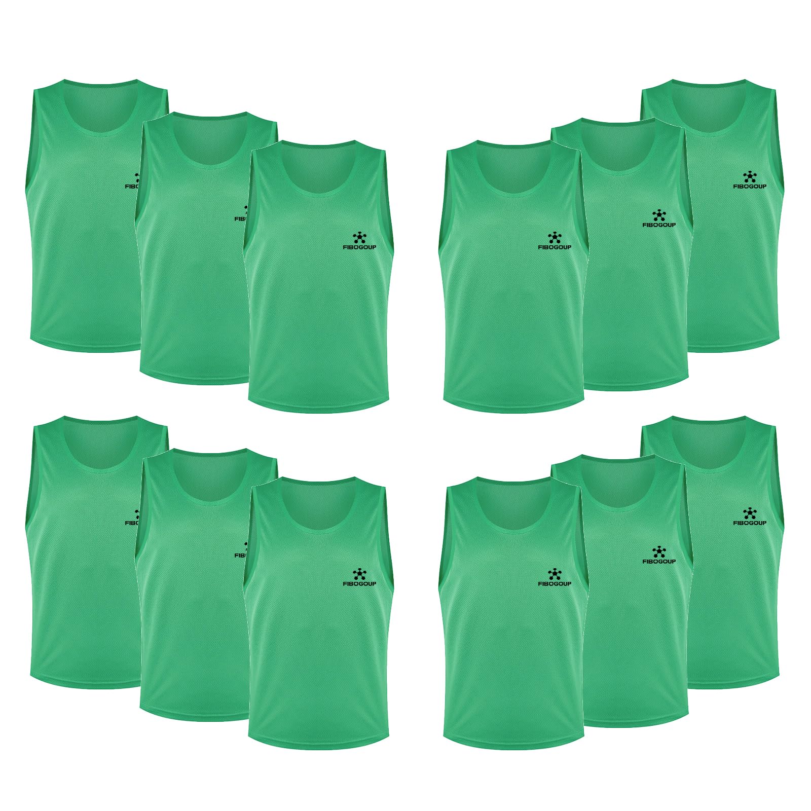 FIBOGOUP Football Bibs [12 Pack], Quick-Dry Multi Sports bibs,Durable Training bibs FOR Kids to Aldut,Universal size, suitable for various scenarios-Grass green-XL
