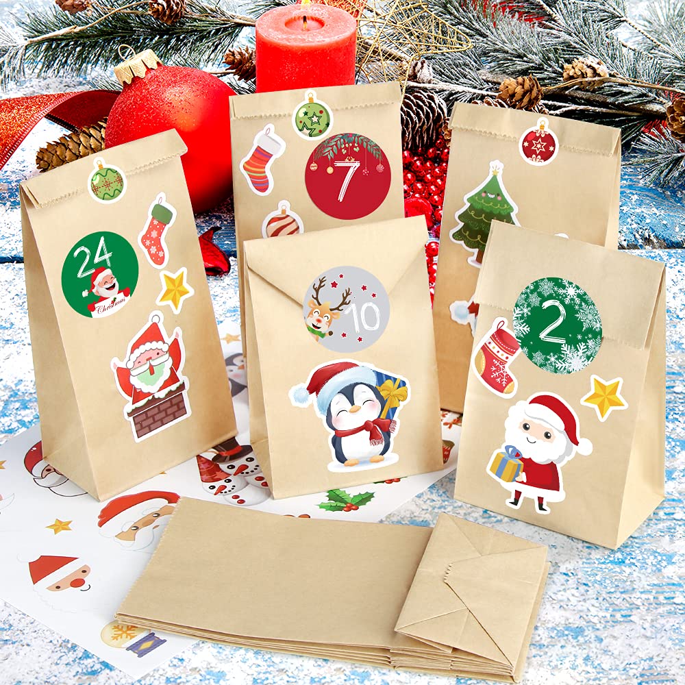 Sprinlot Calendario dell'Avvento, 25 Sacchetti di Carta Kraft con Adesivi Numerici, Calendario dell'Avvento Fai da Te, Avvento Calendario Avvento da Riempire, Calendario di Natale per Bambino