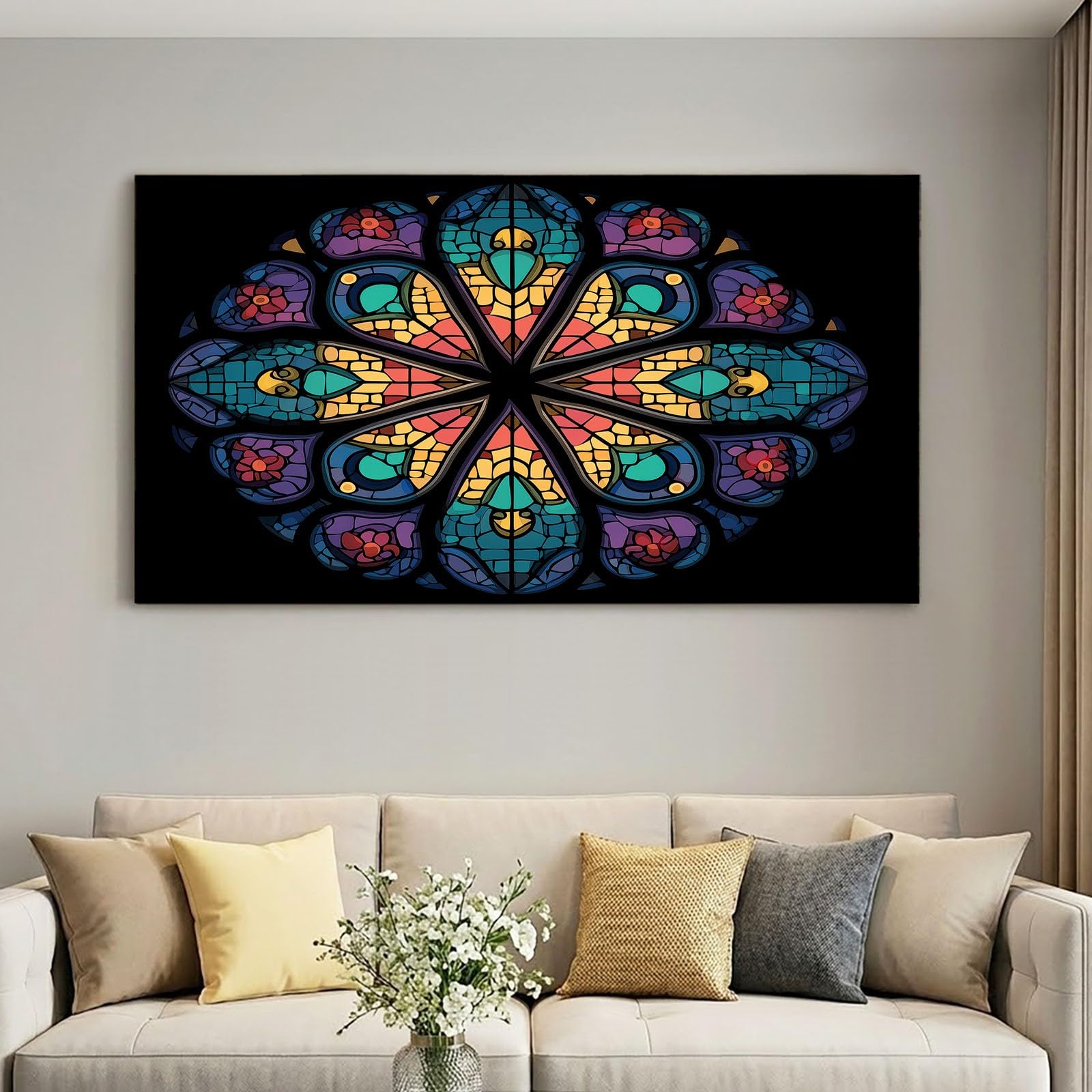 Obraz na płótnie z ramą, nowoczesne obrazy ścienne do salonu, 100 x 70 cm, czarny, geometria, kalejdoskop, druk artystyczny, obrazy do sypialni, biura i łazienki