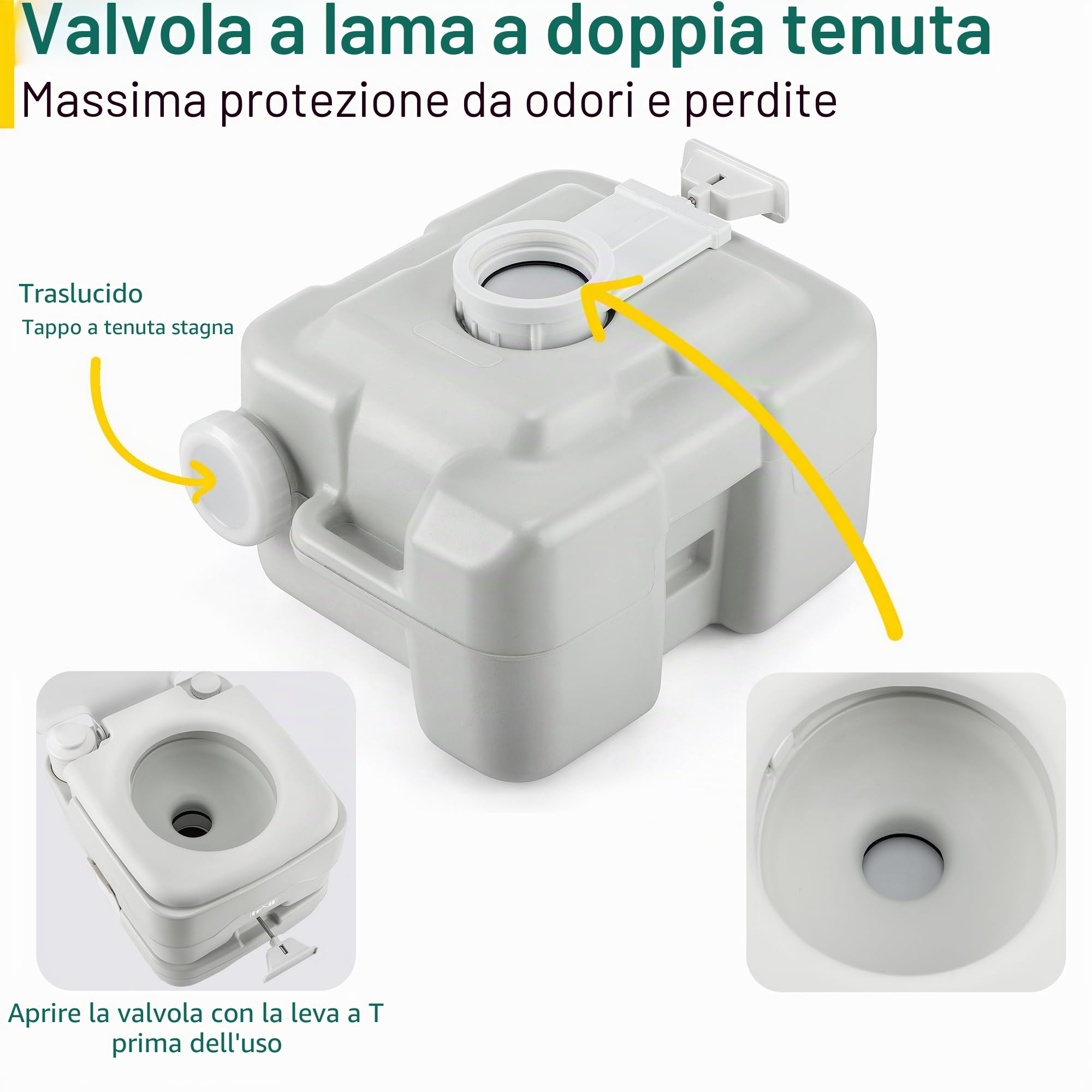 Trail WC Portatile da Campeggio Lavabile, Gabinetto Portatile da Viaggio, WC da Campeggio con Ampio Serbatoio di Scarico Rimovibile (10L / 20L), Doppia Valvola a Ghigliottina per Prevenire Gli Odori
