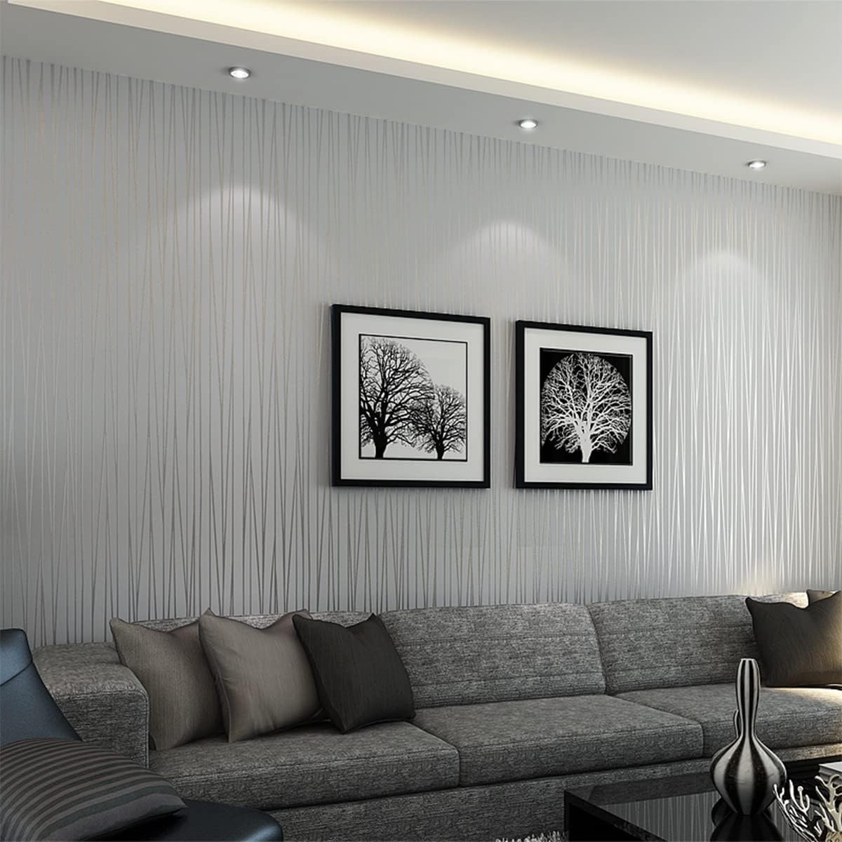 Warmiehomy Non-Woven Wallpaper 4 Pack x 10m x 0.53m Textured Non-Woven 3D Wallpaper Walll Decoration for Living Room Bedroom Silver Grey