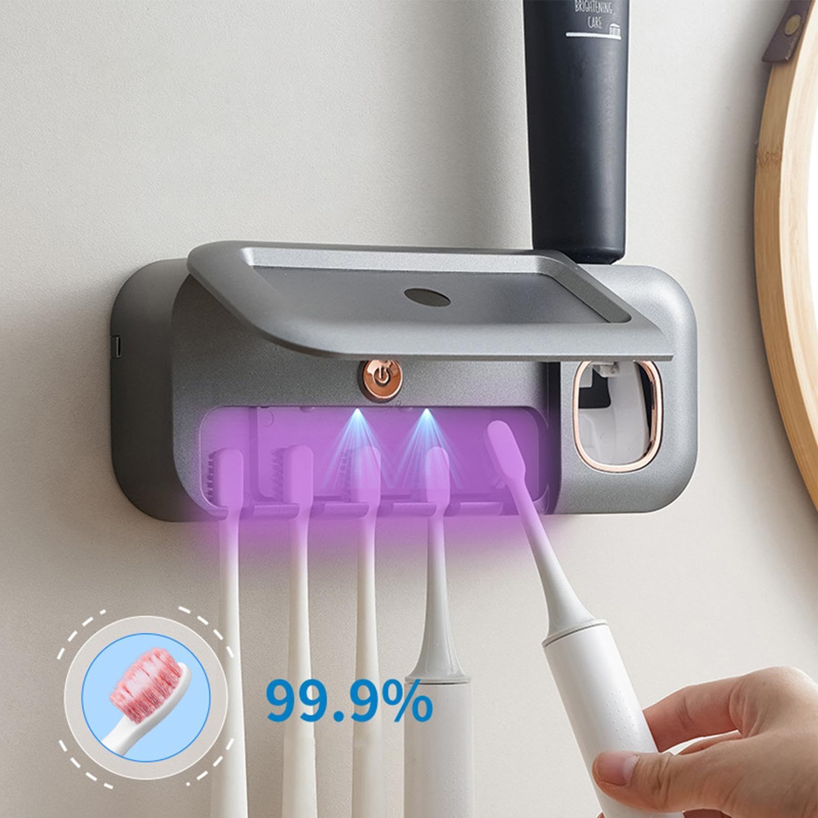 Dispenser automatico di dentifricio e portaspazzolino, dispenser | automatico per dentifricio, sterilizzatore per spazzolino da denti, dispenser automatico per dentifricio, intelligente UV