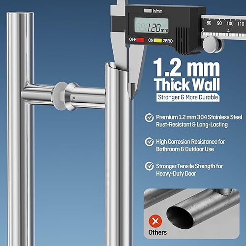 Miniatura 7 de Ranbo Manija de puerta estilo escalera de 32 pulgadas, espalda con espalda, 23.622 in (23 58 pulgadas) CTC, acero inoxidable 304, para ducha de