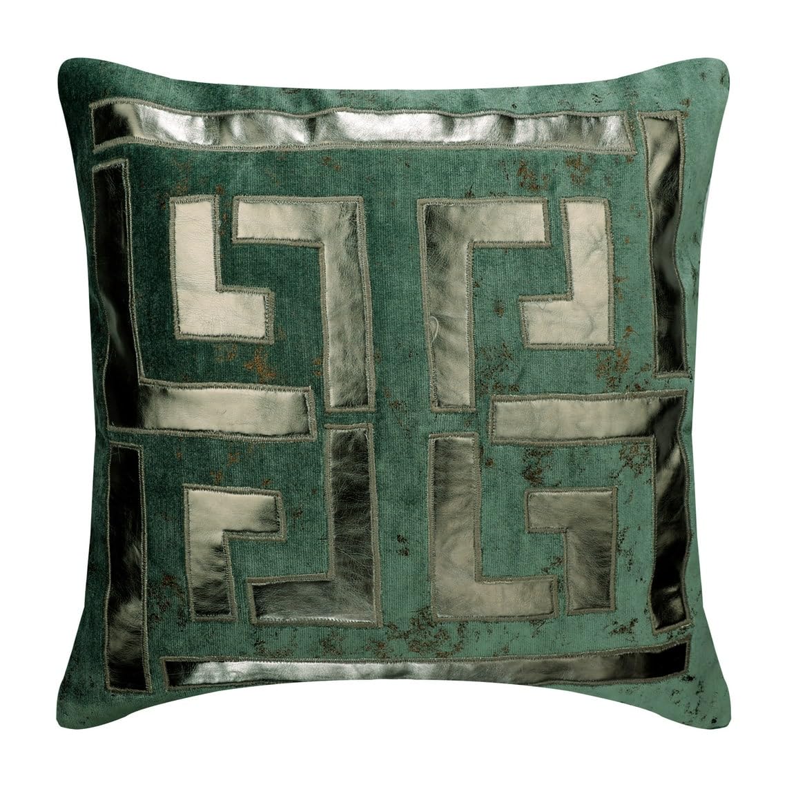 The HomeCentric Decorative Teal Blue 24"x24" (Pack of 2, 60x60 cm (24"x24") European Shams, Velvet Greek & Applique & Foil Euro Shams, Geometric Pattern, Modern Style - Teal Athena