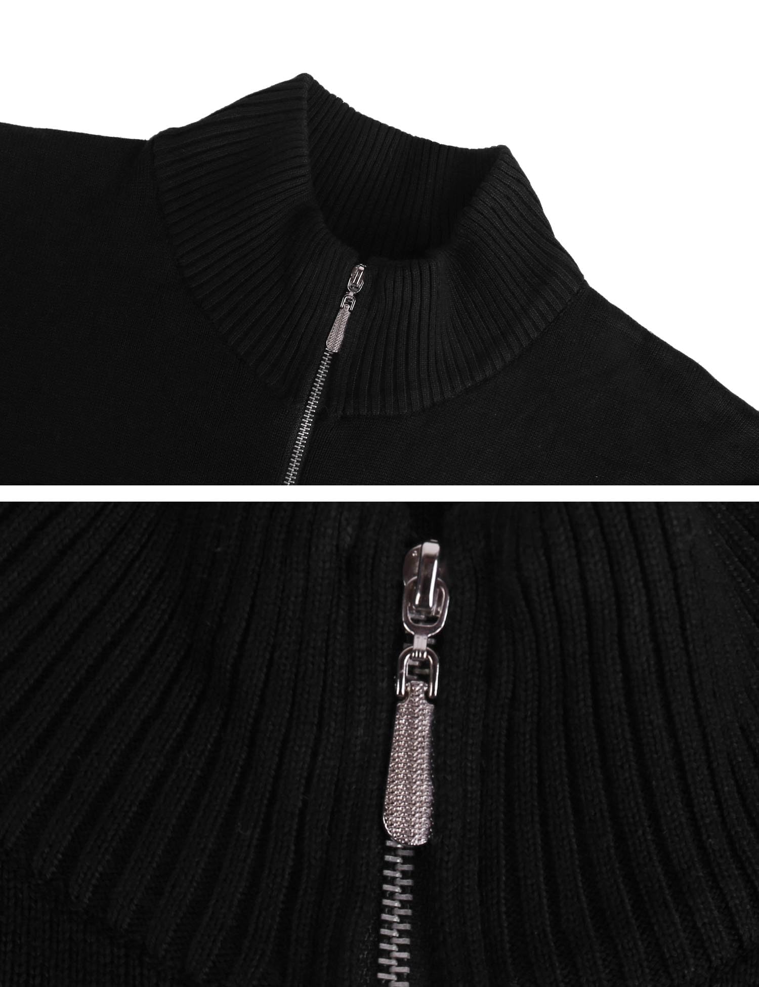 iClosam Cardigan da Uomo Casual Slim Leggero Maglione Maglia Waffle Sweater Pullover Giacca Coat con Zip Invernale B-Nero,S