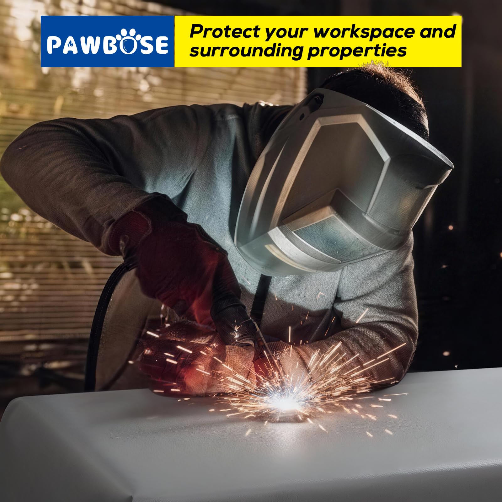 PAWBOSE Mantas ignífugas de vidrio con silicona, 180x240 cm. Protección para soldadura y corte, con bolsa. Uso interior y exterior.