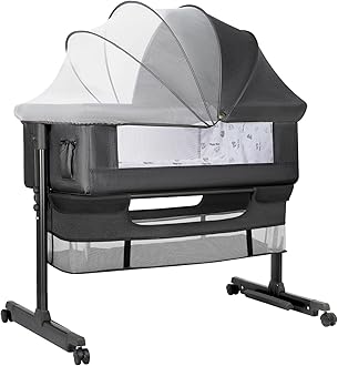 YADAQE Baby Bassinet, Baby Basinet Bedside Sleeper, Easy to Fold Portable Crib Side Bassinet 2025new Style Girl/boy bassinets (Dark Gray)